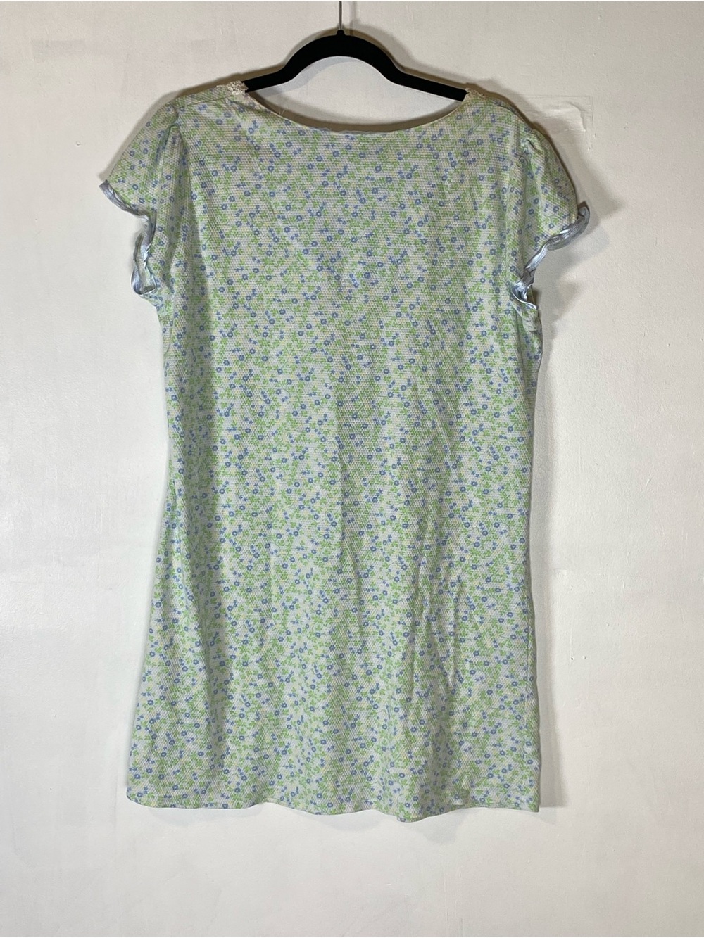 Vintage Floral Nightgown Cottagecore Grandmacore Lace Trim Blue Green L - Picture 5 of 5